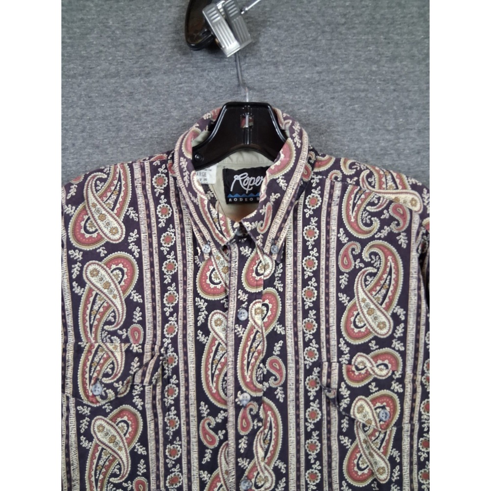 VTG Roper Mens Shirt Large Blue Paisley Roper Blue Rodeo Western Ranch USA Made